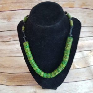 Green Dyed Wood Bead Necklace